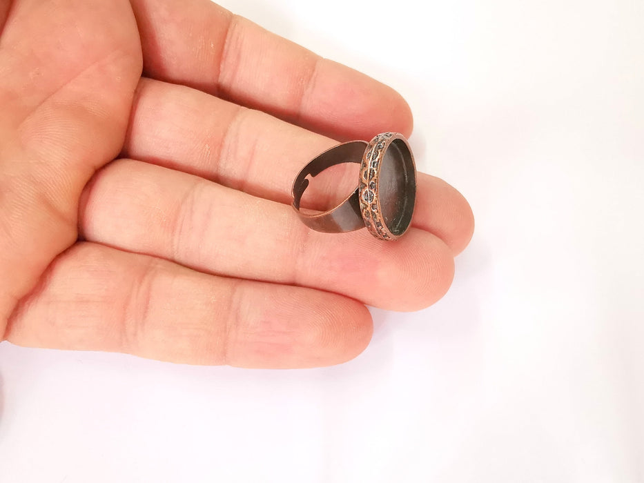 Copper ring blank setting cabochon base inlay ring backs mounting adjustable ring base bezel (17mm blank) Antique copper plated G23372