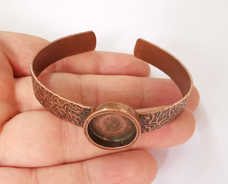 Bracelet blank Resin cuff dry flower inlay blank Cuff bezel Glass cabochon base bracelet Textured adjustable antique copper (16mm) G23373