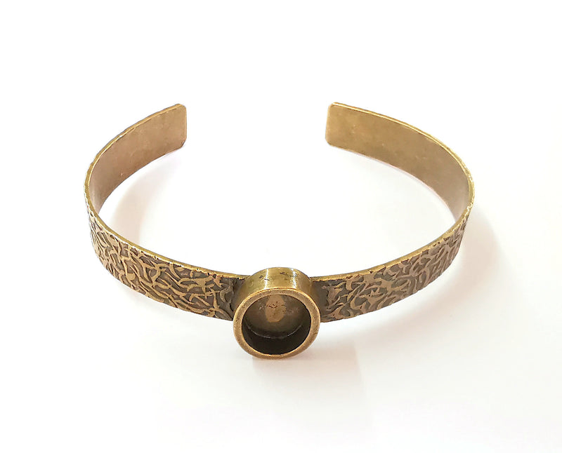 Bracelet blank Resin cuff Dry flower inlay blank Cuff bezel Glass cabochon base Textured adjustable antique bronze  (14x10mm ) G23375