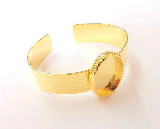 Bracelet blank Resin cuff Dry flower inlay blank Cuff bezel Glass cabochon base Hammered adjustable Shiny gold plated (25x18mm ) G23369