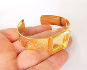 Bracelet blank Resin cuff Dry flower inlay blank Cuff bezel Glass cabochon base Textured adjustable Shiny gold plated (20x20mm ) G23381