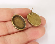 Earring blank backs Antique bronze resin base inlay blank cabochon mountings setting Antique bronze plated  (18x13mm blank) 1 pair G23382