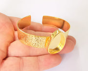 Bracelet blank Resin cuff Dry flower inlay blank Cuff bezel Glass cabochon base Textured adjustable Shiny gold plated (25x18mm ) G23387