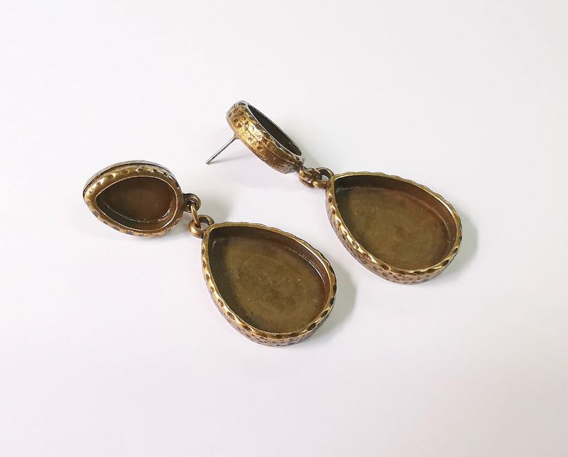 Earring blank backs Hammered antique bronze Resin base inlay blank Cabochon mountings Antique Bronze (25x18 + 14x10mm blanks) 1 pair G23397