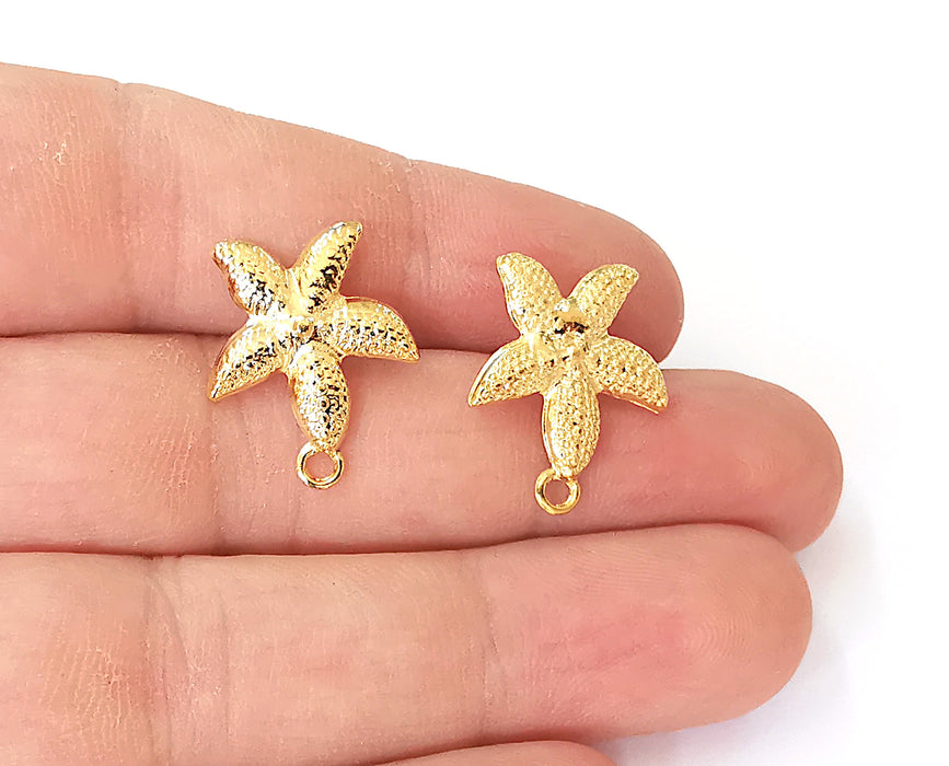 1 Pairs Starfish gold earring base wire Shiny Gold plated findings (21x17mm) G23799