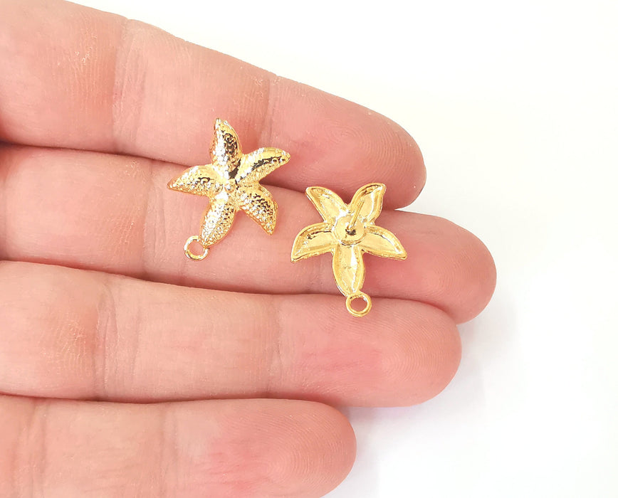 1 Pairs Starfish gold earring base wire Shiny Gold plated findings (21x17mm) G23799