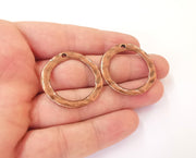 4 Circle charm antique copper plated hammered round charms (34mm) G23806