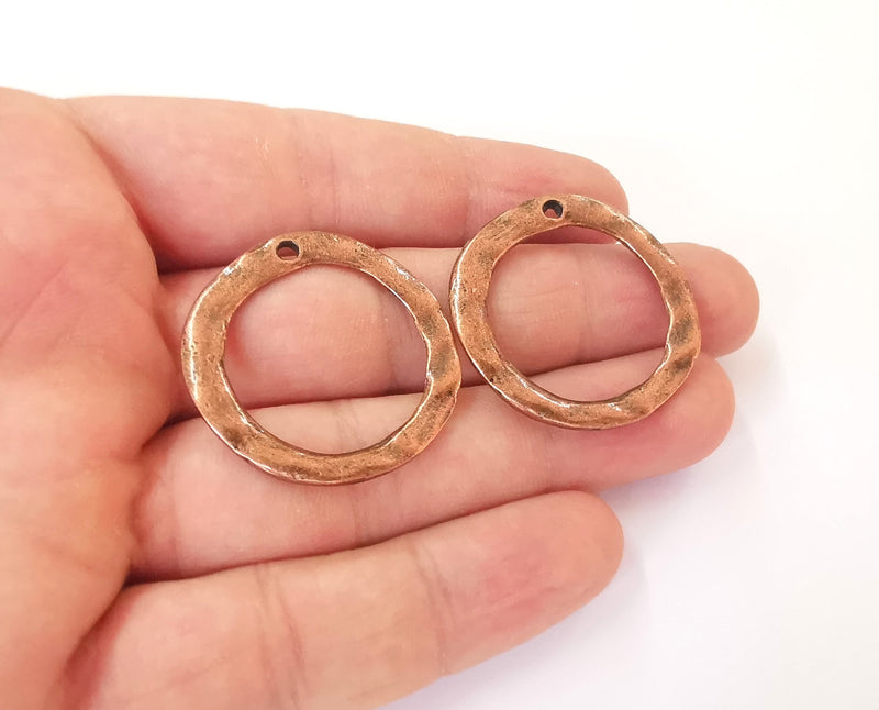 4 Circle charm antique copper plated hammered round charms (34mm) G23806