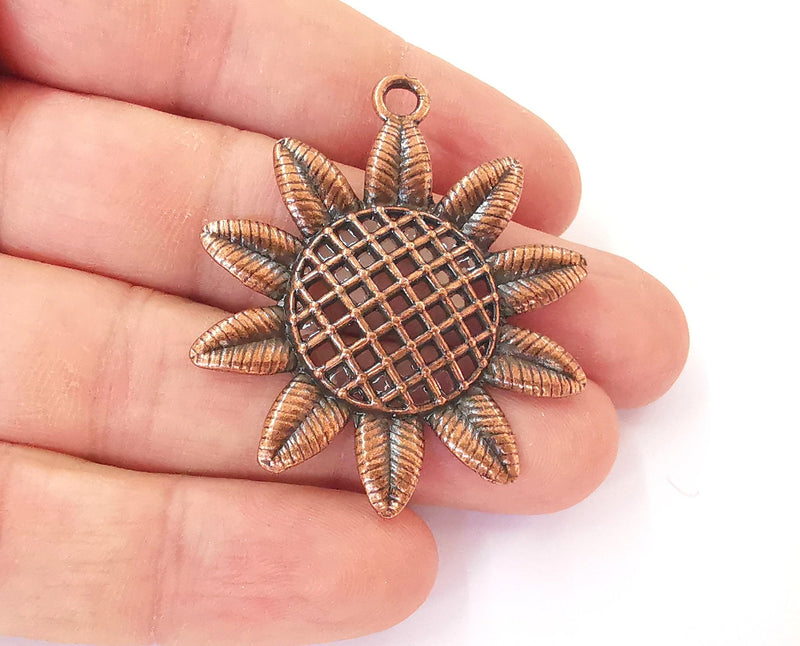 2 Sunflower charms Copper plated charms (47x43mm)  G23808