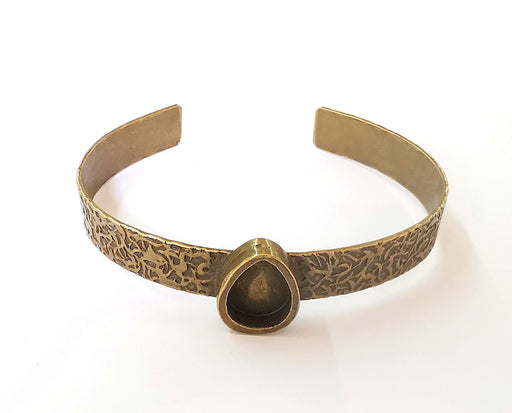 Bracelet blank Resin cuff Dry flower inlay blank Cuff bezel Glass cabochon base Textured adjustable antique bronze  (14x10mm ) G23403