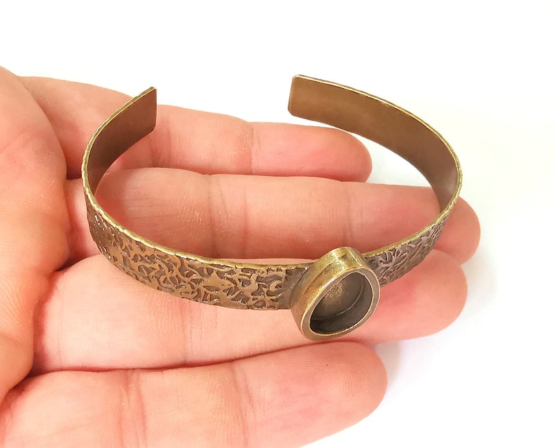 Bracelet blank Resin cuff Dry flower inlay blank Cuff bezel Glass cabochon base Textured adjustable antique bronze  (14x10mm ) G23403