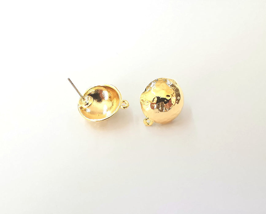 1 Pairs Hammered cube dome gold earring base wire Shiny Gold plated brass findings (19x16mm) G23814