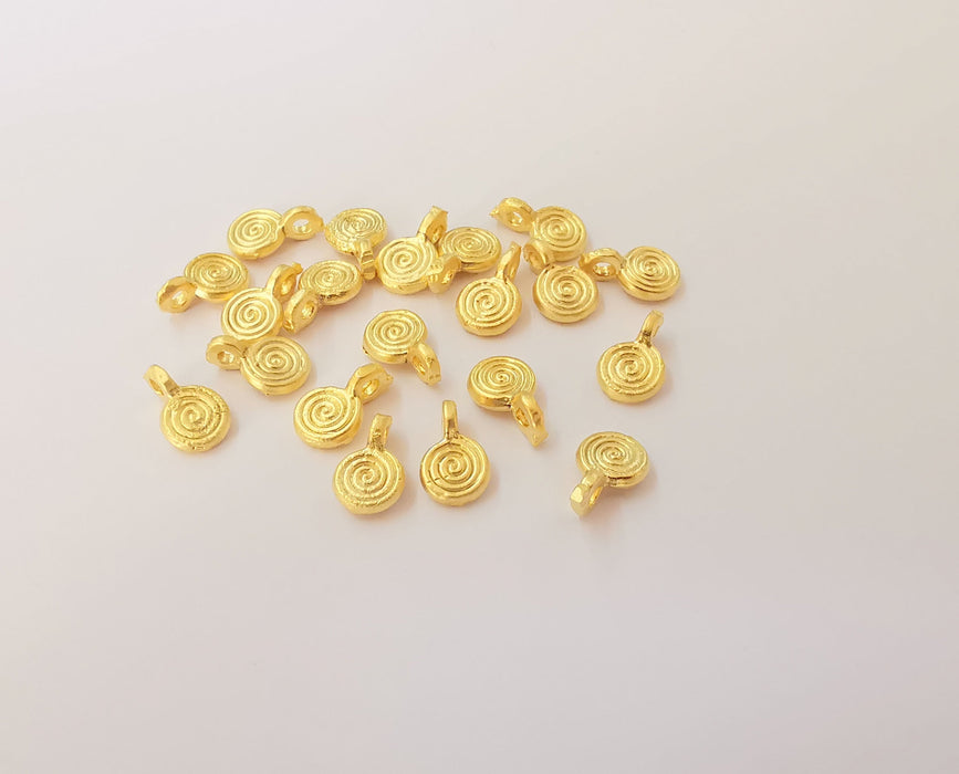 10 Spiral round charms Gold plated charms (10x6mm)  G23816