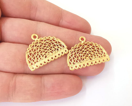 2 Semi circle filigree connector charms Gold plated brass charms (29x22mm)  G23819