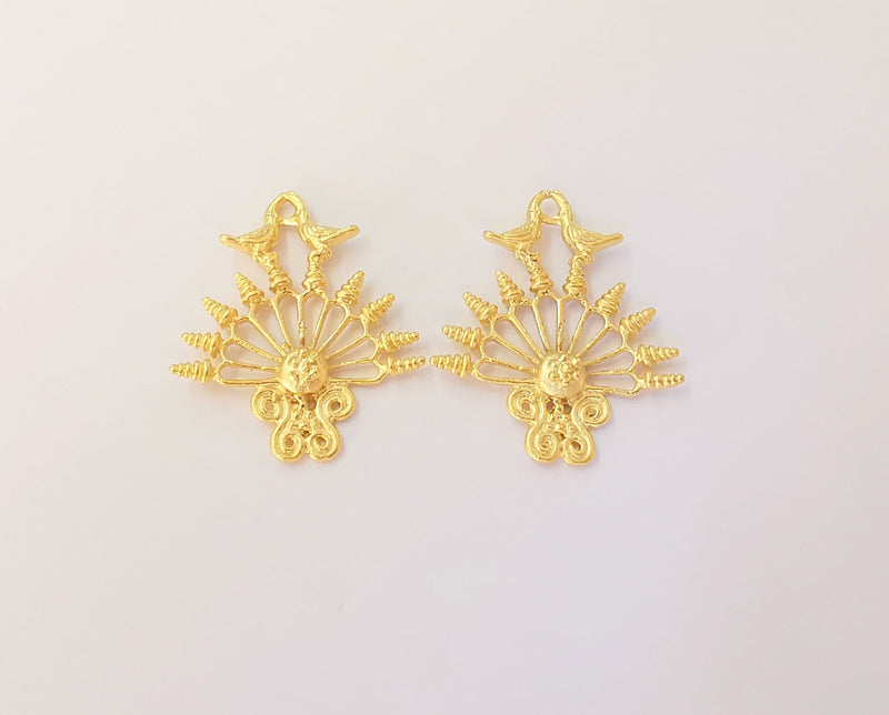 2 Bird charms Gold plated brass charms (26x20mm)  G23820