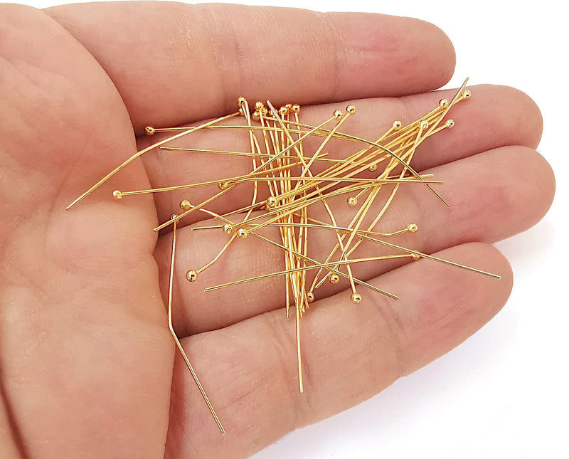 20 Ball spare head eye pins Shiny Gold plated brass eye pin (40 mm) Findings G23821