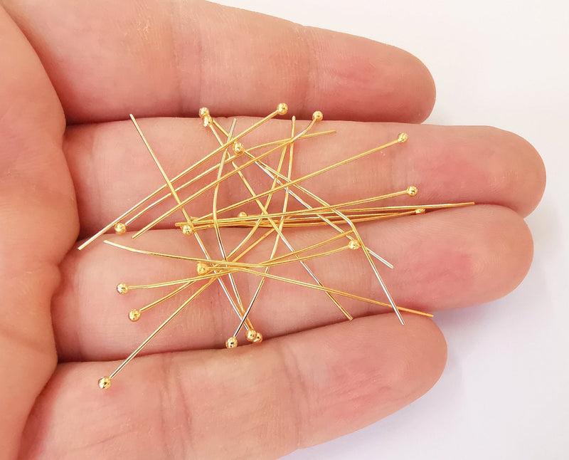 20 Ball spare head eye pins Shiny Gold plated brass eye pin (40 mm) Findings G23821
