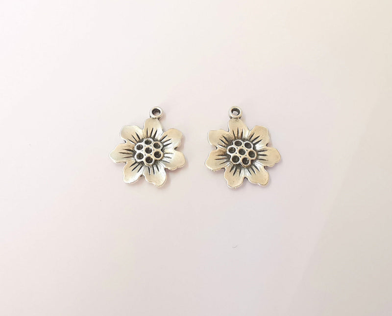 4 Flower charms Antique silver plated charms (25x21mm)  G23823