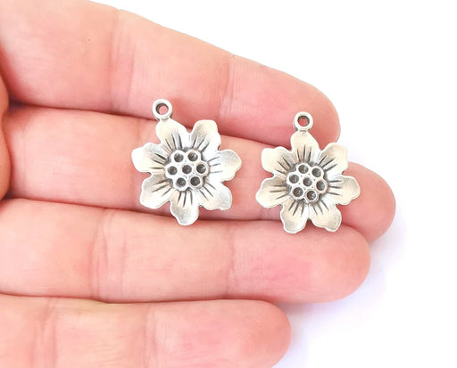 4 Flower charms Antique silver plated charms (25x21mm)  G23823