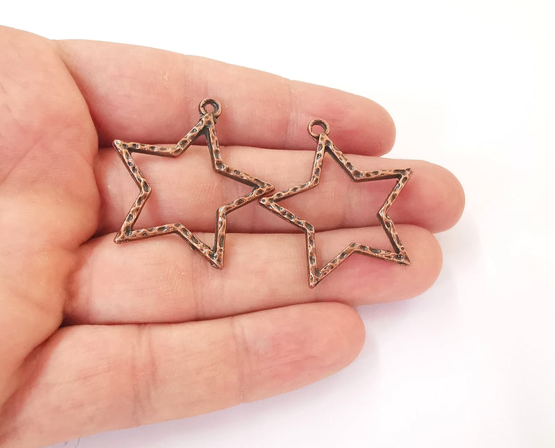 4 Hammered copper star charms Copper plated charms (37x35mm)  G23824