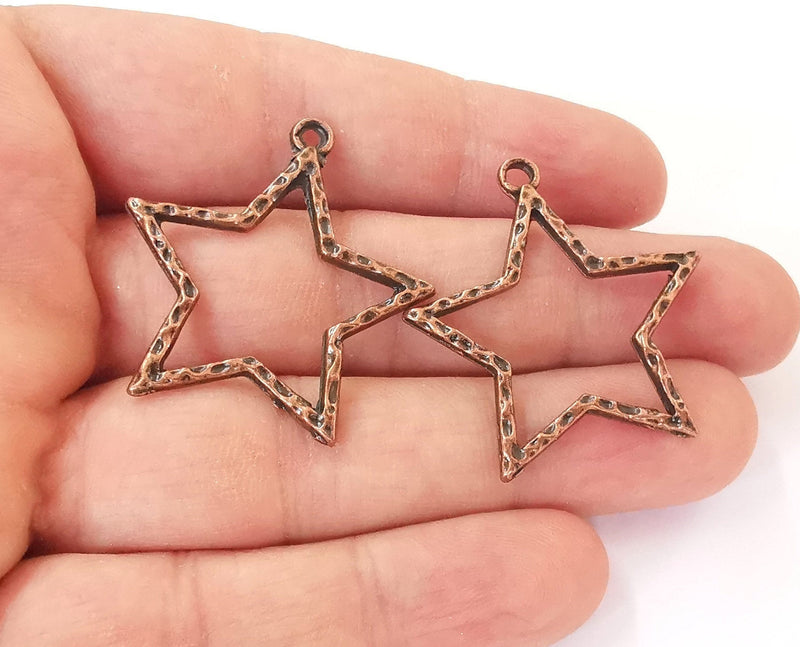 4 Hammered copper star charms Copper plated charms (37x35mm)  G23824