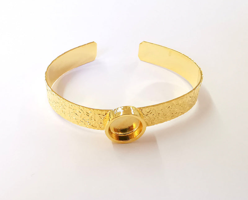 Bracelet Blank Resin Cuff Dry Flower inlay Blank Cuff Bezel Glass Cabochon Base Textured Adjustable Shiny Gold Plated (12mm ) G23410