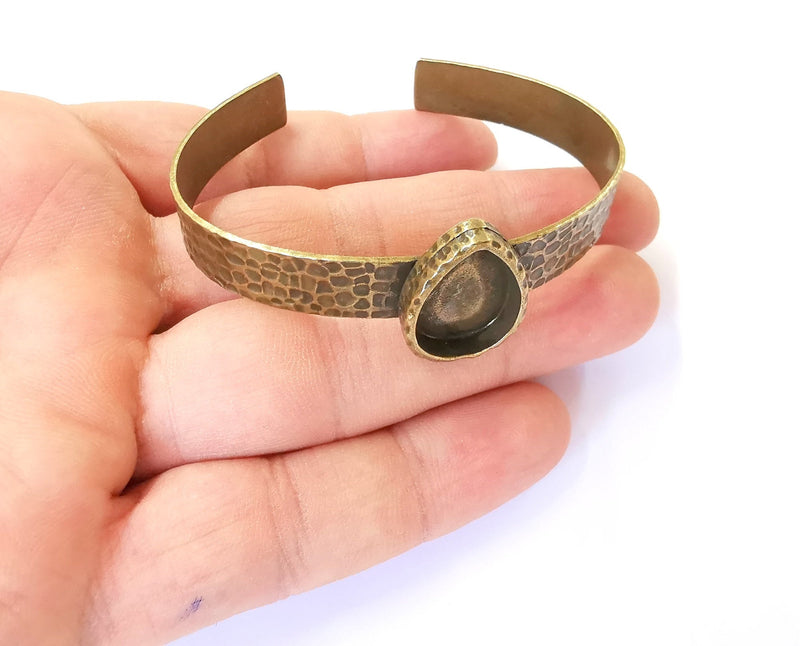 Bracelet Blank Resin Cuff Dry Flower inlay Blank Cuff Bezel Glass Cabochon Base Hammered Adjustable Antique Bronze  (18x13mm ) G23412