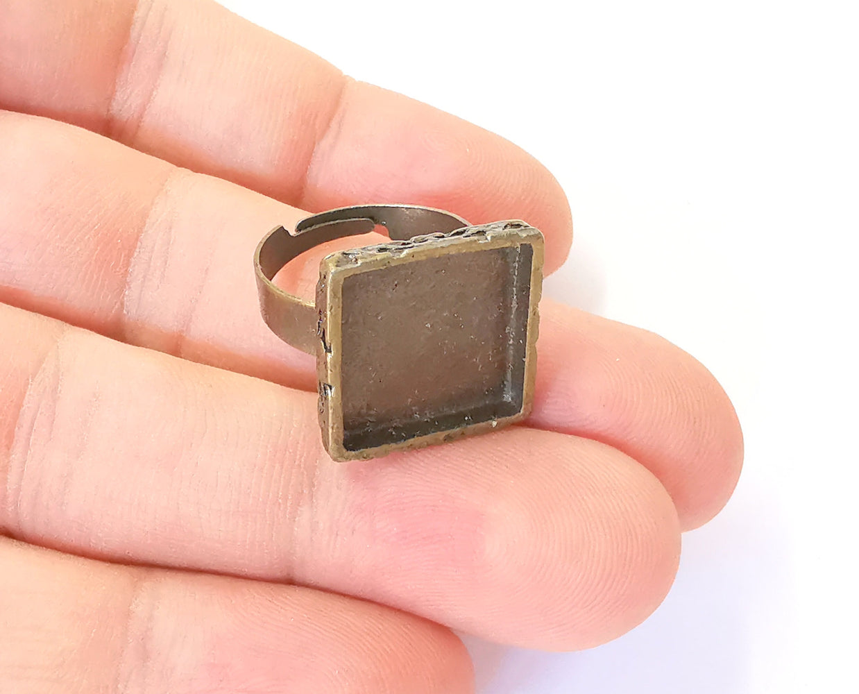 Antique bronze ring blank setting Cabochon base inlay Ring backs mounting Adjustable ring bezel (15x15mm blank) Antique bronze plated G23413
