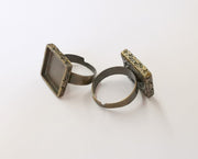 Antique bronze ring blank setting Cabochon base inlay Ring backs mounting Adjustable ring bezel (15x15mm blank) Antique bronze plated G23413