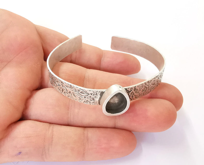 Bracelet blank resin dry flower inlay blank Cuff bezel glass Cabochon base textured adjustable Antique silver (14x10mm ) G23417