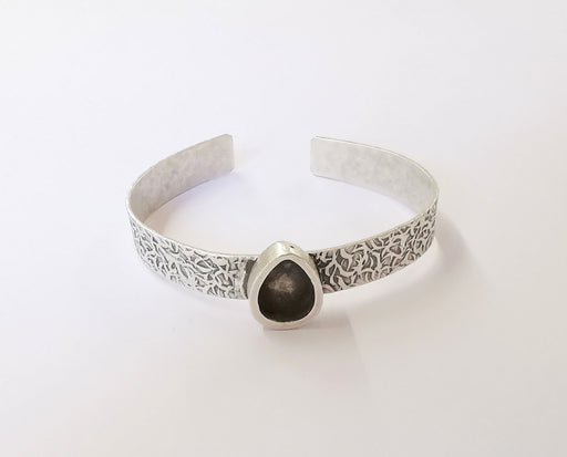 Bracelet blank resin dry flower inlay blank Cuff bezel glass Cabochon base textured adjustable Antique silver (14x10mm ) G23417