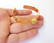 Bracelet blank resin cuff dry flower inlay blank Cuff bezel glass Cabochon base textured adjustable Shiny gold plated (10x8mm ) G23420