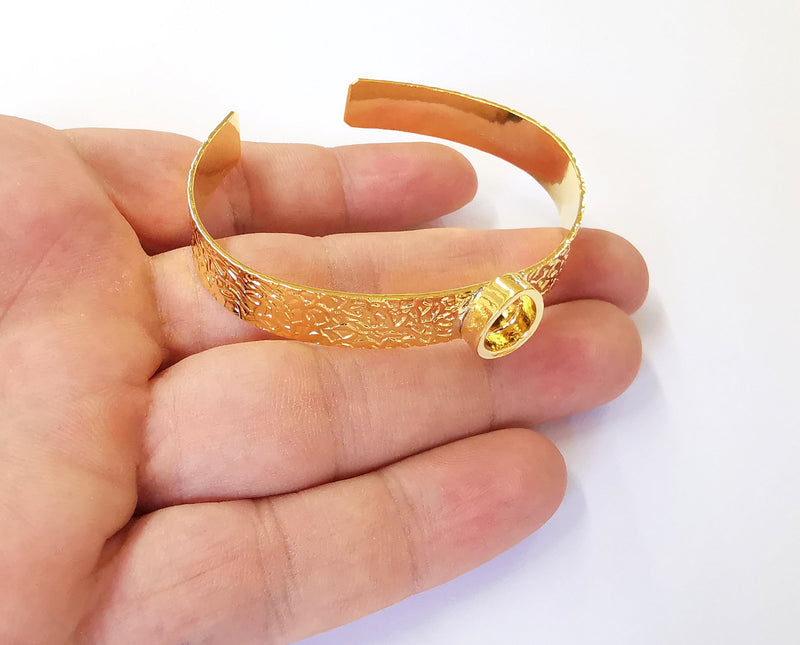Bracelet blank resin cuff dry flower inlay blank Cuff bezel glass Cabochon base textured adjustable Shiny gold plated (10x8mm ) G23420