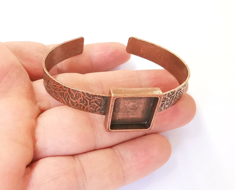 Bracelet blank Resin cuff Dry flower inlay blank Cuff bezel glass Cabochon base Textured adjustable Antique copper (16x16mm ) G23422