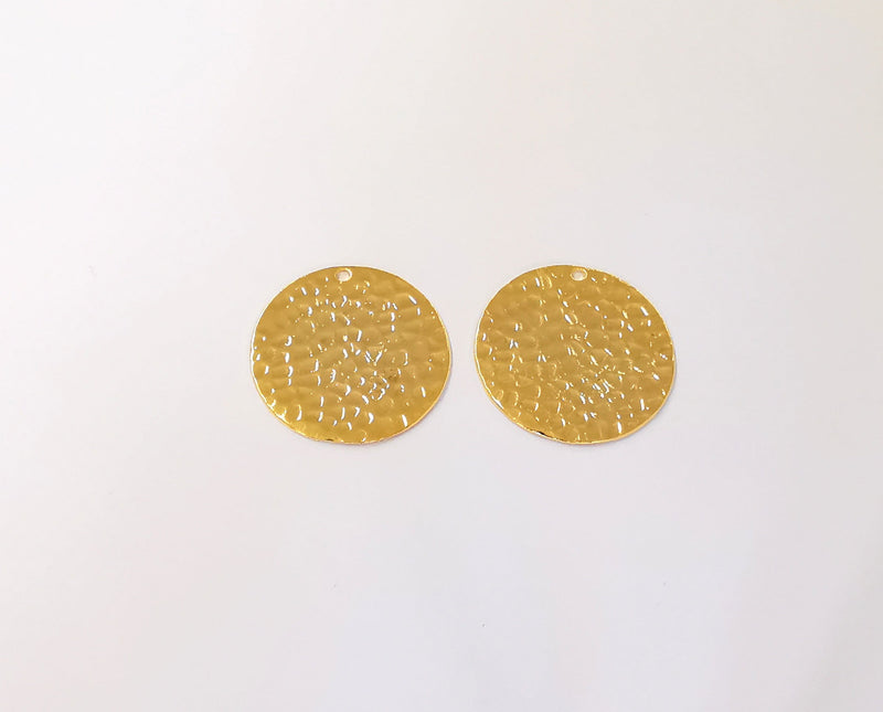 2 Gold plated stamping base 24k shiny gold Hammered tag gold plated brass charm (24mm) G23434