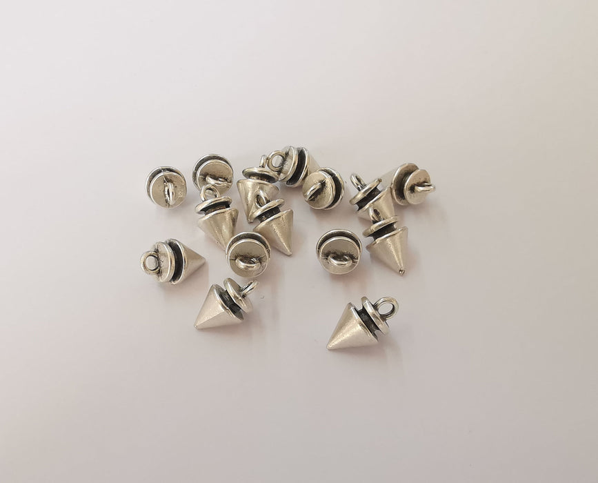 10 Cone spike charms Antique silver plated charms (12x7mm) G23836