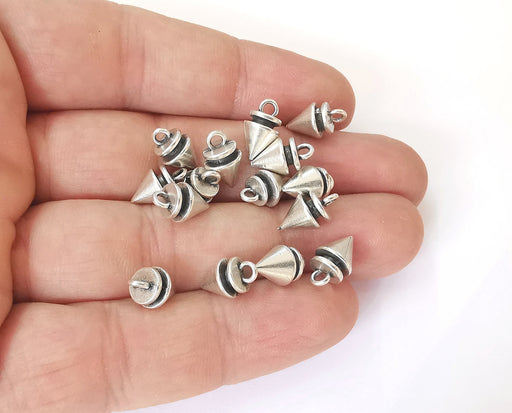 10 Cone spike charms Antique silver plated charms (12x7mm) G23836