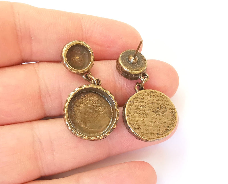 Earring blank backs Hammered antique bronze Resin base inlay blank Cabochon mountings Antique Bronze (16mm + 8mm blanks) 1 pair G23439