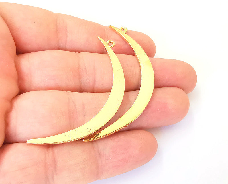 2 Crescent charm 24K Shiny gold plated charms (60x6mm)  G23443