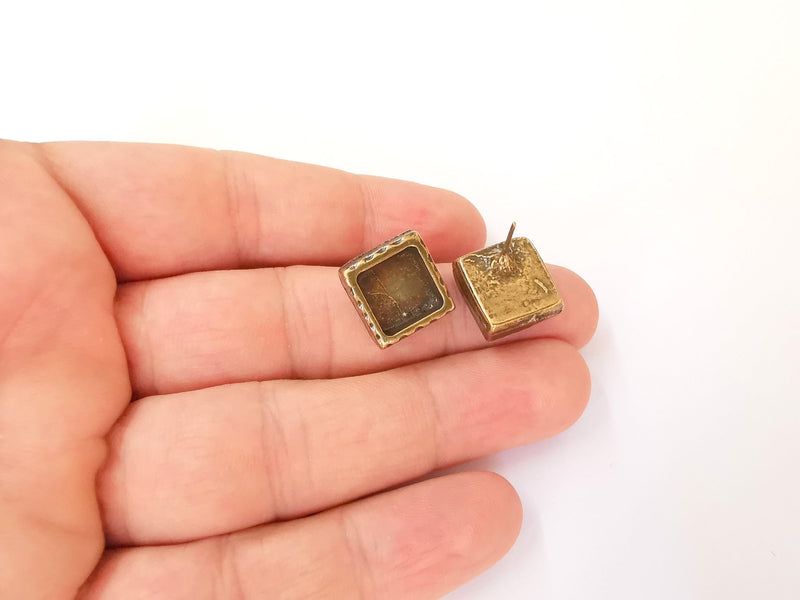 Earring blank backs Antique bronze resin base inlay blank cabochon mountings setting Antique bronze plated  (10x10mm blank) 1 pair G23448