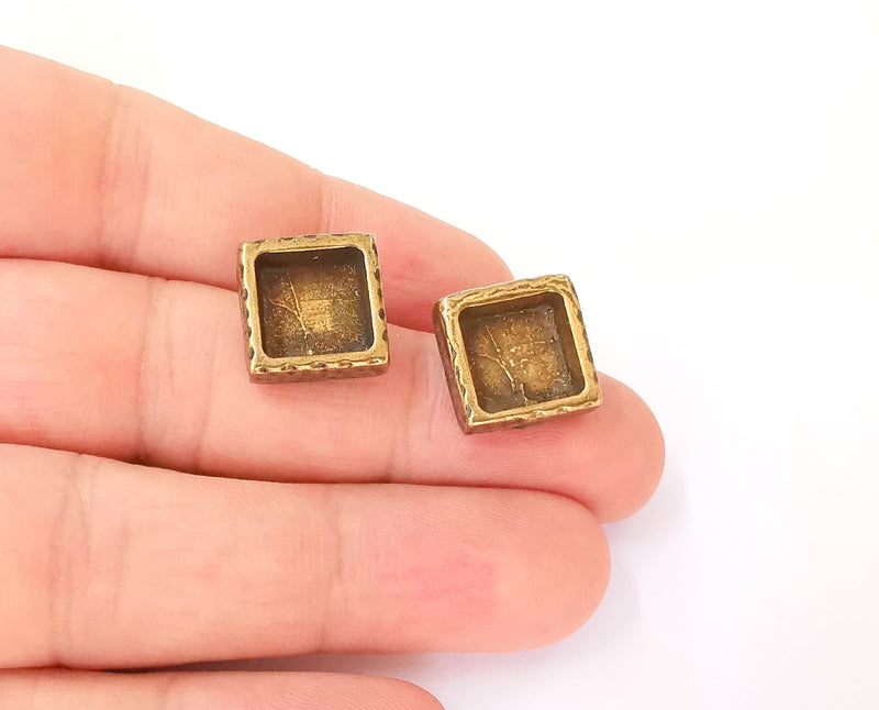 Earring blank backs Antique bronze resin base inlay blank cabochon mountings setting Antique bronze plated  (10x10mm blank) 1 pair G23448