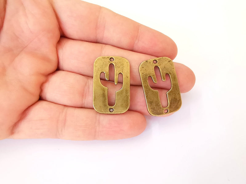 2 Cactus charms connector Antique bronze plated charms (32x20mm)  G23461