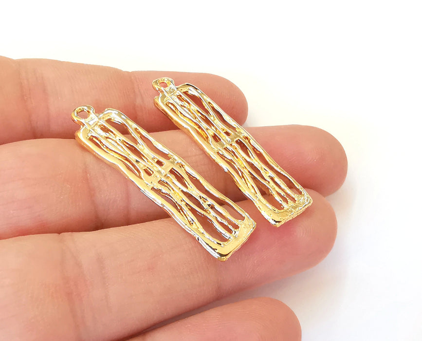 2 Gold Charms Connector 24K Shiny Gold Plated Charms (43x11mm)  G23464