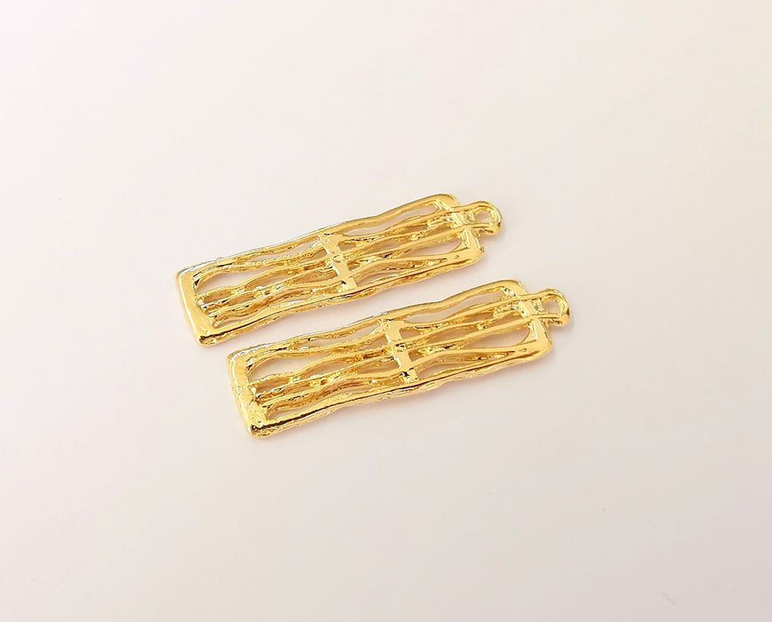 2 Gold Charms Connector 24K Shiny Gold Plated Charms (43x11mm)  G23464