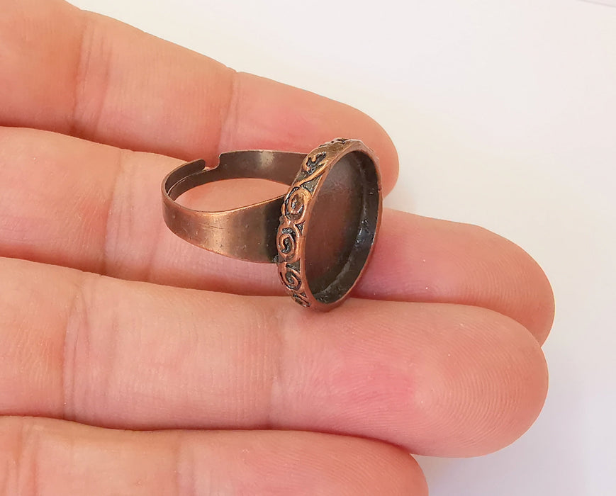 Copper ring blank setting cabochon base inlay ring backs mounting adjustable ring base bezel (18x15mm blank) Antique copper plated G23468
