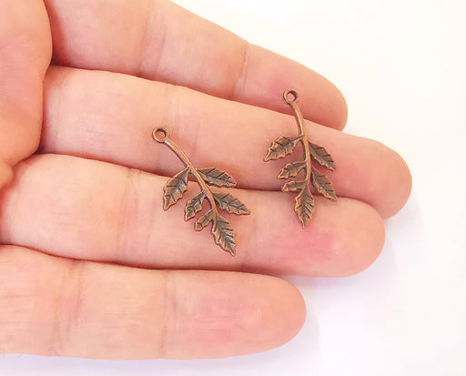 10 Copper leaf branch charms Antique copper plated charms (29x15mm) G23478