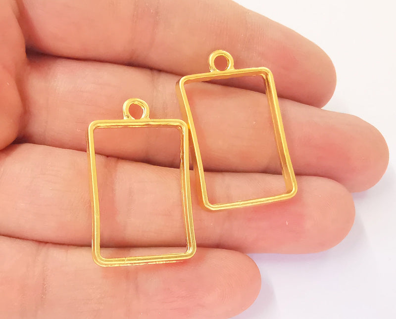 2 Rectangle bezel frame charms Gold plated charms (39x23mm) G23483