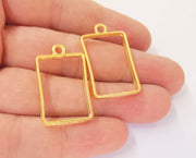 2 Rectangle bezel frame charms Gold plated charms (39x23mm) G23483