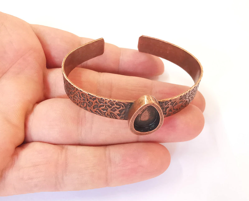 Bracelet blank Resin cuff Dry flower inlay blank Cuff bezel Glass cabochon base Textured adjustable Antique copper (14x10mm ) G23486