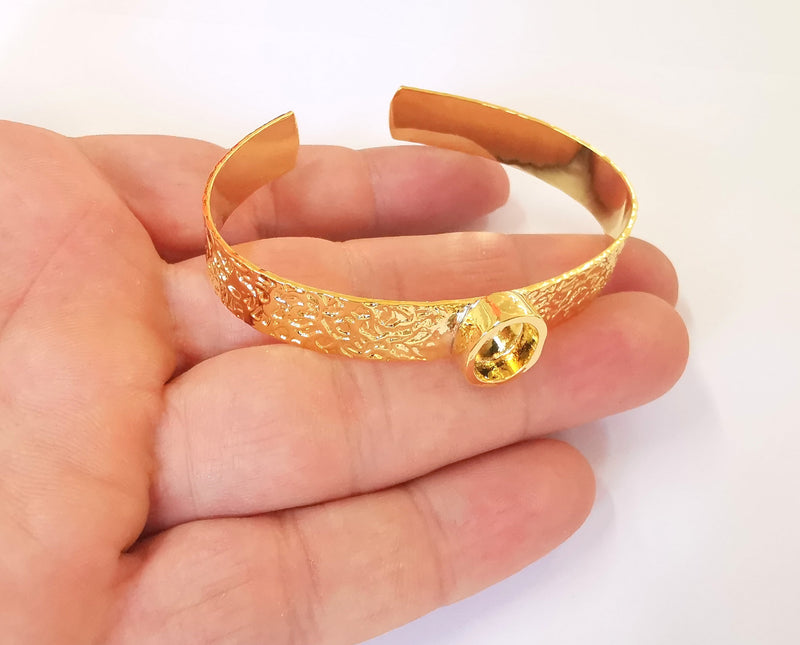 Bracelet Blank Resin Cuff Dry Flower inlay Blank Cuff Bezel Glass Cabochon Base Textured Adjustable Shiny gold plated (10x8mm ) G23487